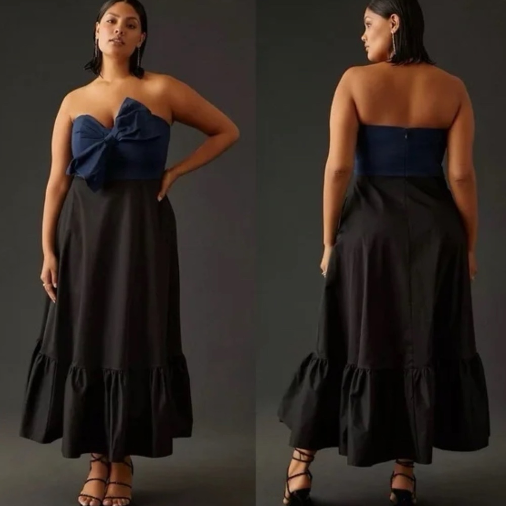 NWT Bow-Tie Maxi Dress By Hutch By Anthropologie Black and Blue Size 16w